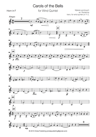 Leontovych - Carols of the Bells for Wind Quintet