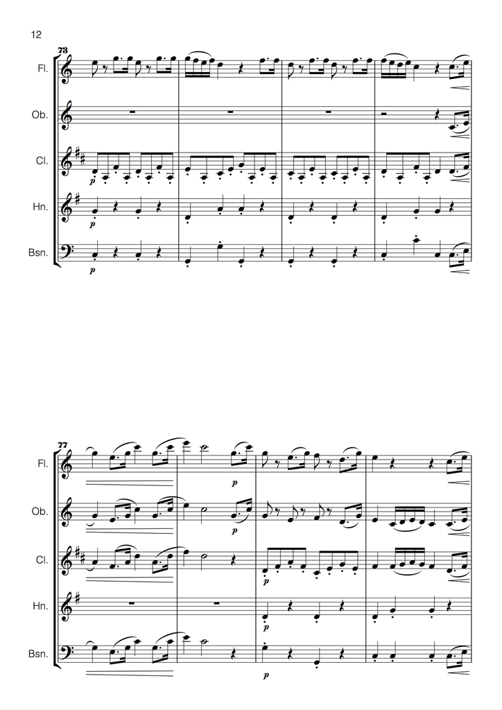 Non Piu Andrai for Woodwind / Wind Quintet Mozart Opera Tunes
