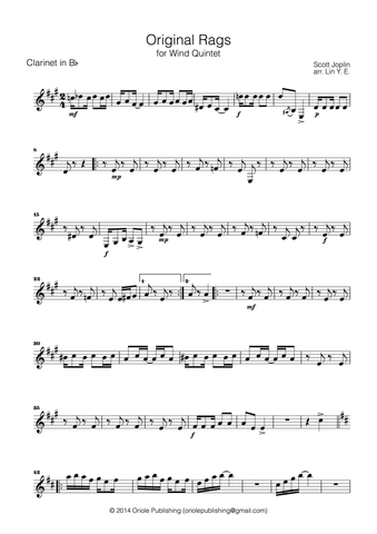 Scott Joplin - Original Rags for Wind Quintet